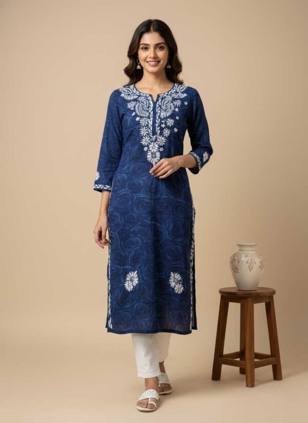 BSOS0002-1 Navy Blue Chikan Kurti