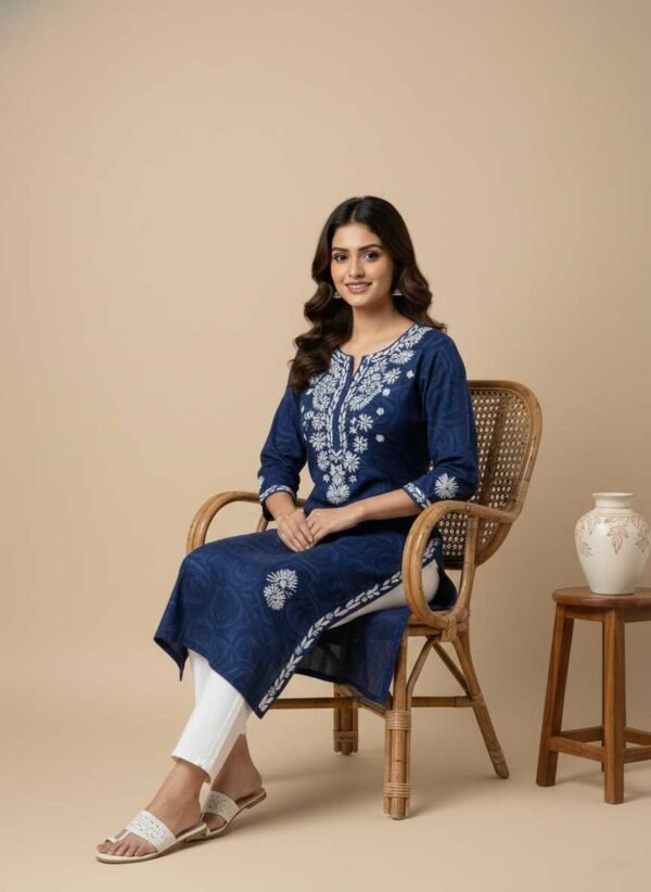 BSOS0002-1(2) Navy Blue Chikan Kurti
