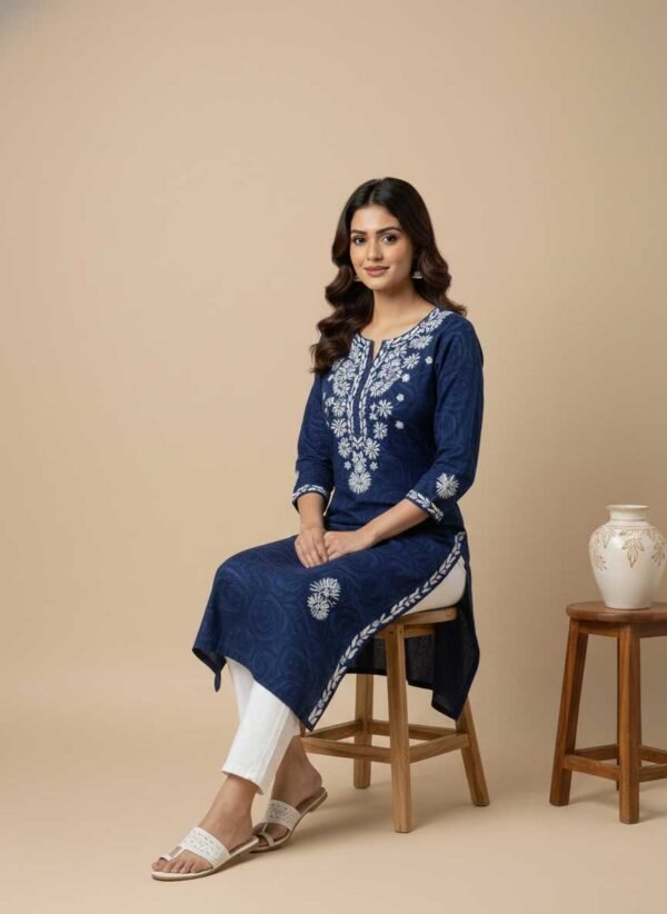 BSOS0002-1(3) Navy Blue Chikan Kurti