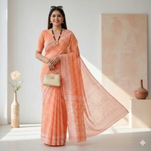 Orange Jamdani Cotton Saree