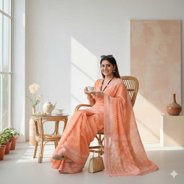 Orange Jamdani Cotton Saree