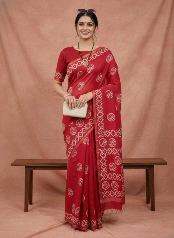 Red Cotton Silk Saree