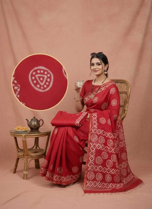 Red Cotton Silk Saree