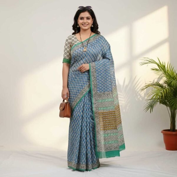 Blue Mul Cotton Saree