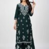 Bottle Green Chikan Stitched Suit