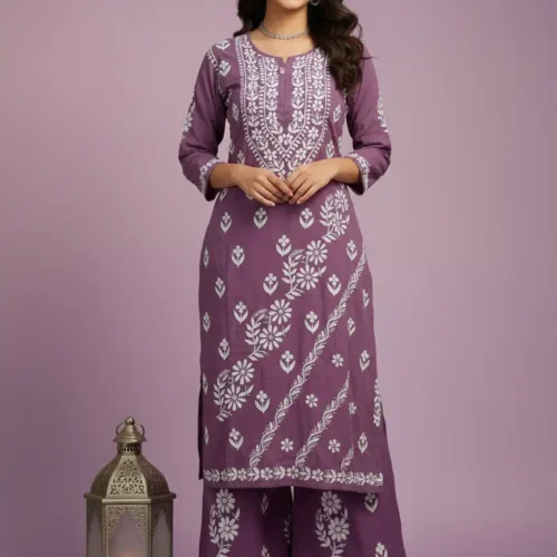 Mauve Chikan Stitched Suit