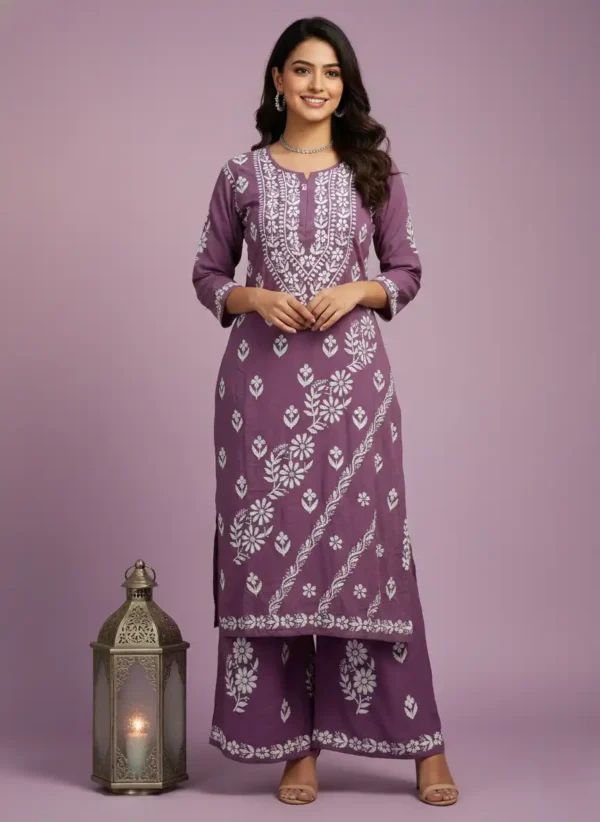 Mauve Chikan Stitched Suit