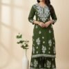 Mehandi Green Chikan Stitched Suit