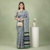 Peacock Blue Bagru Print Cotton Saree Peacock Blue Bagru Print Cotton Saree