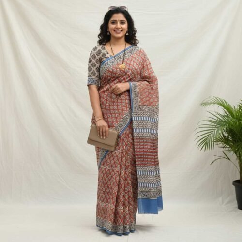 Reddish Brown Mul Cotton Saree Reddish Brown Mul Cotton Saree