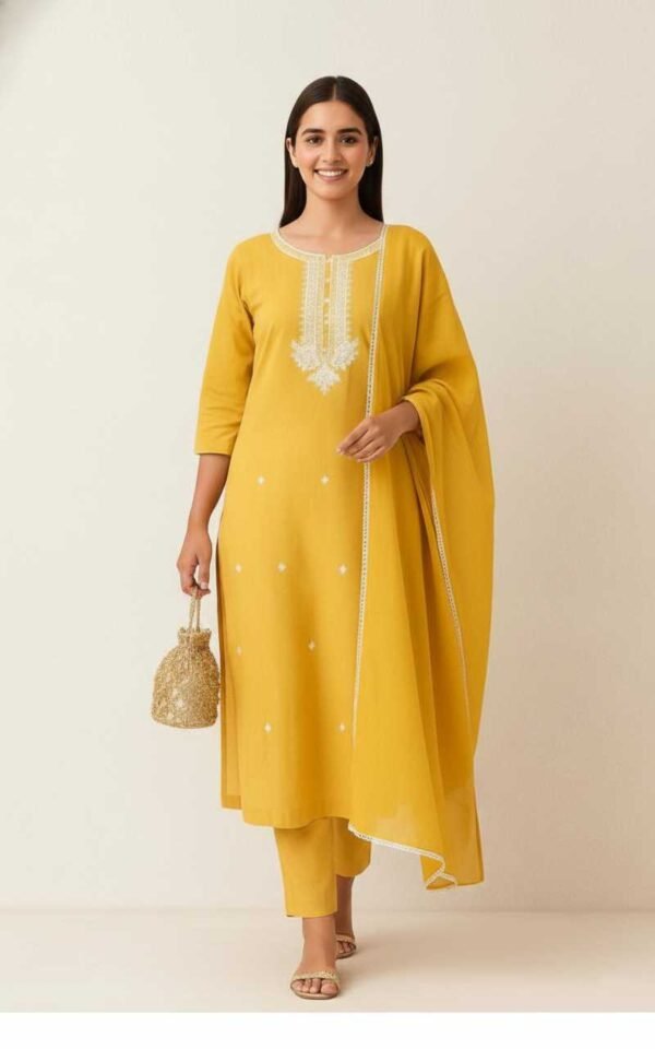 Yellow Cotton Stitched Suit