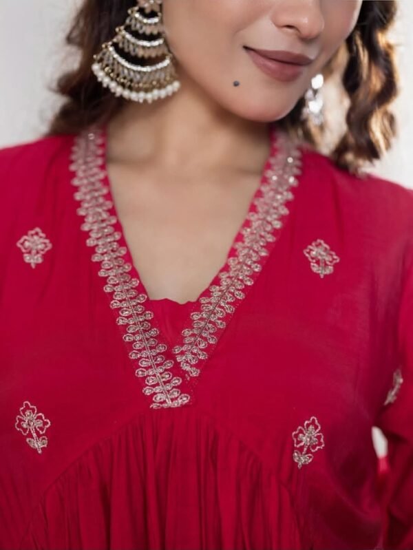 Red Anarkali Stitched Suit