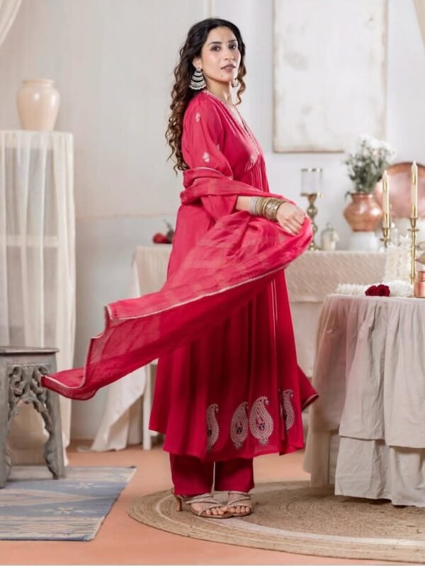 Red Anarkali Stitched Suit