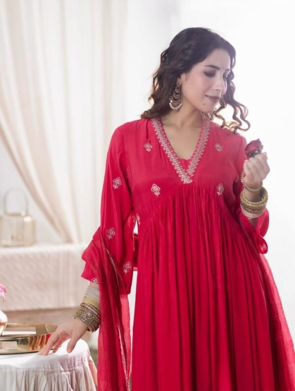 Red Anarkali Stitched Suit