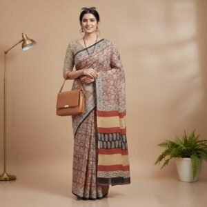Terracotta Bagru Print Cotton Saree