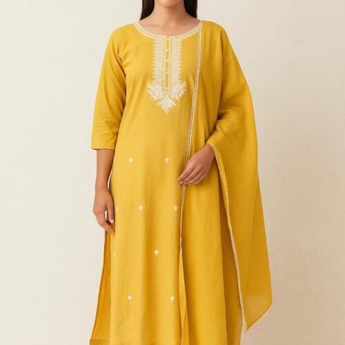 Yellow Cotton Stitched Suit