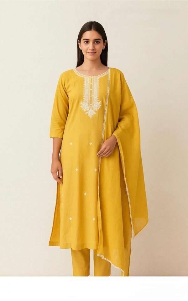 Yellow Cotton Stitched Suit