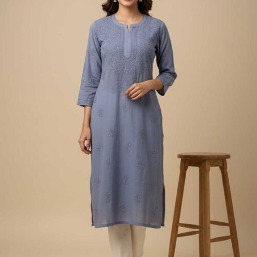 bs002224-6 Gray Chikan Kurti