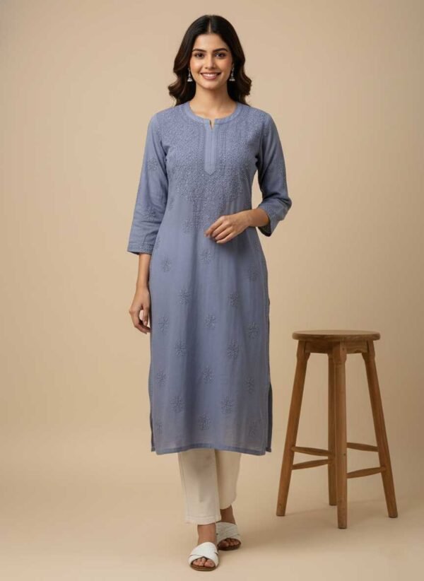 Gray Chikan Kurti