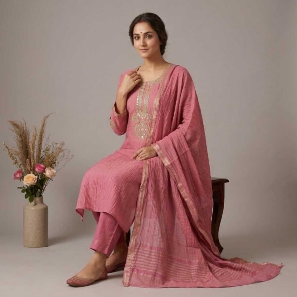 dusty rose stitched suit