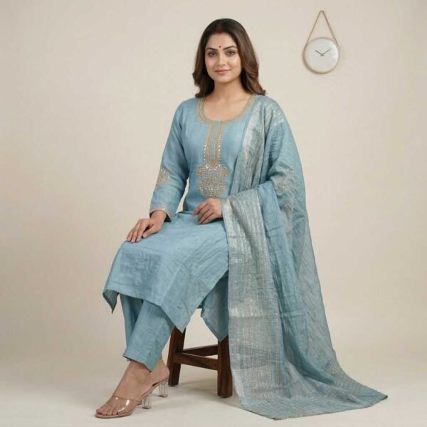 peacock blue stitched suit