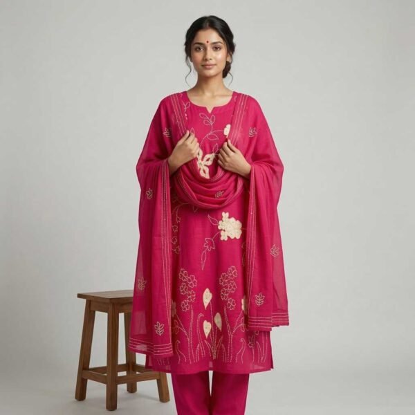 Pink mul chanderi stitched suit