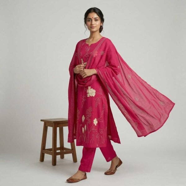 Pink mul chanderi stitched suit
