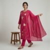 Pink mul chanderi stitched suit