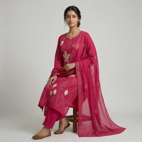 Pink mul chanderi stitched suit