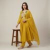 BS002385-1(1) Mustard mul chanderi stitched suit