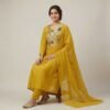 BS002385-1(3) Mustard mul chanderi stitched suit