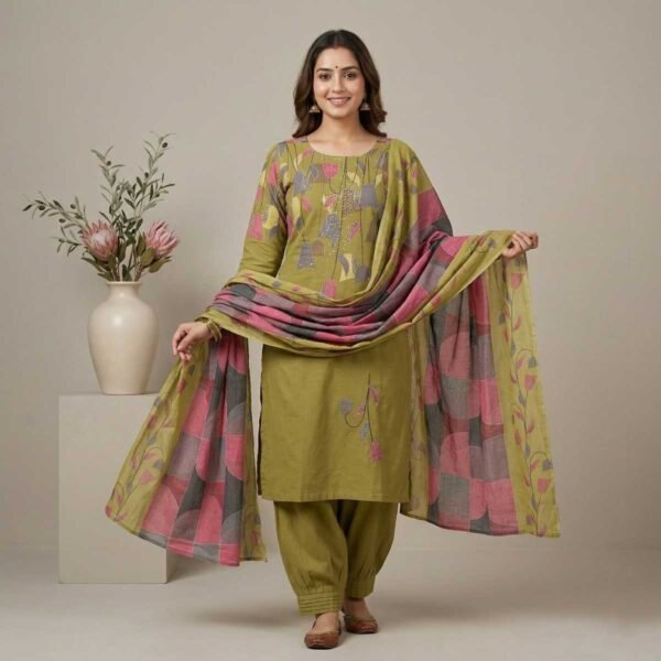 Mehandi green unstitched suit