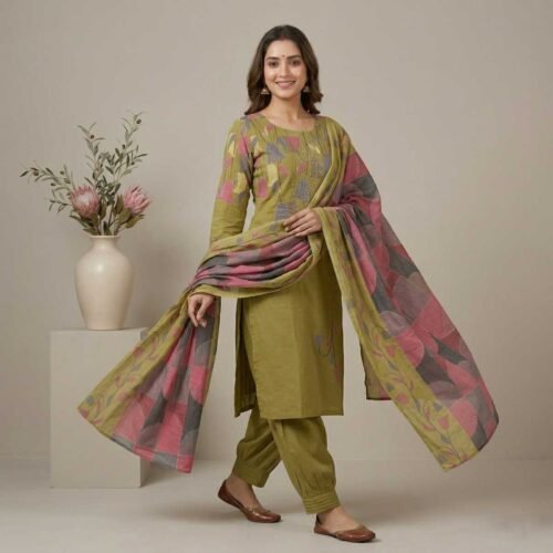 Mehandi green unstitched suit