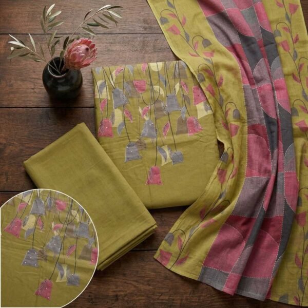 Mehandi green unstitched suit