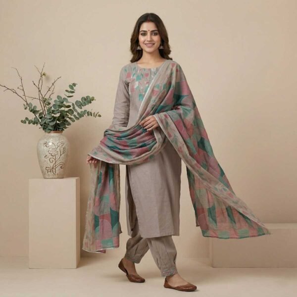 light grayish brown unstitched suit