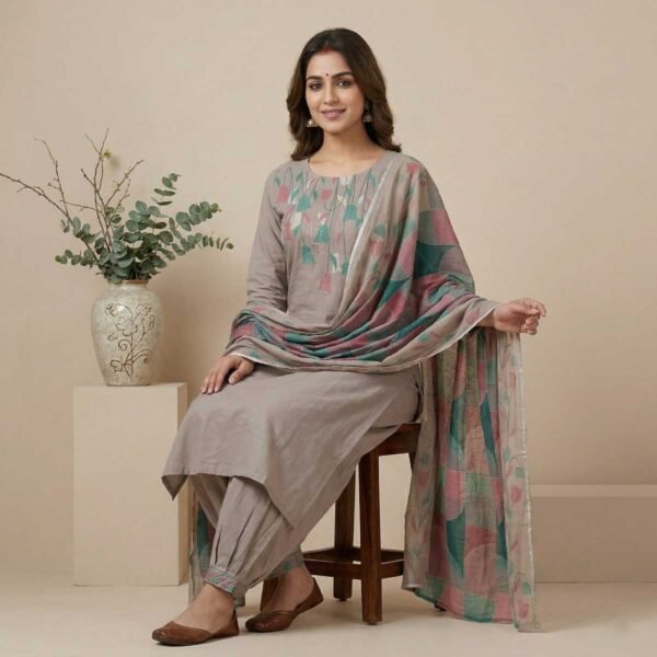 light grayish brown unstitched suit