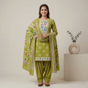 Green Cotton Unstitched Suit