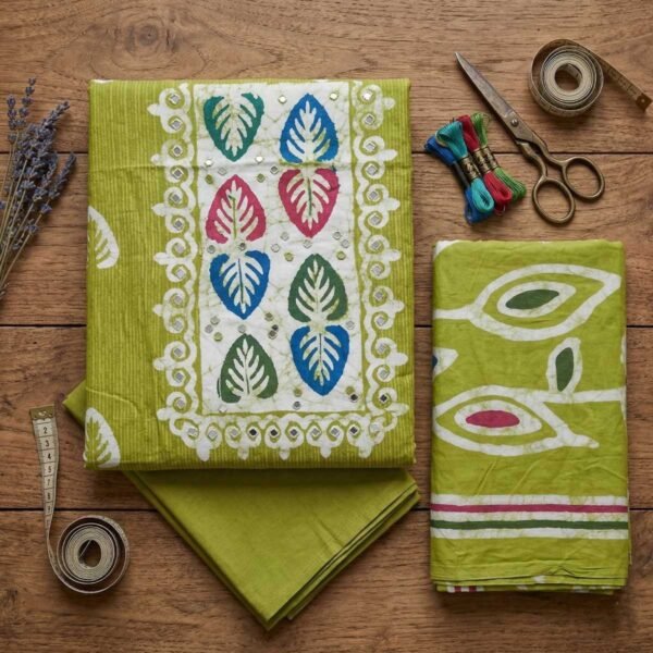 Green Cotton Unstitched Suit