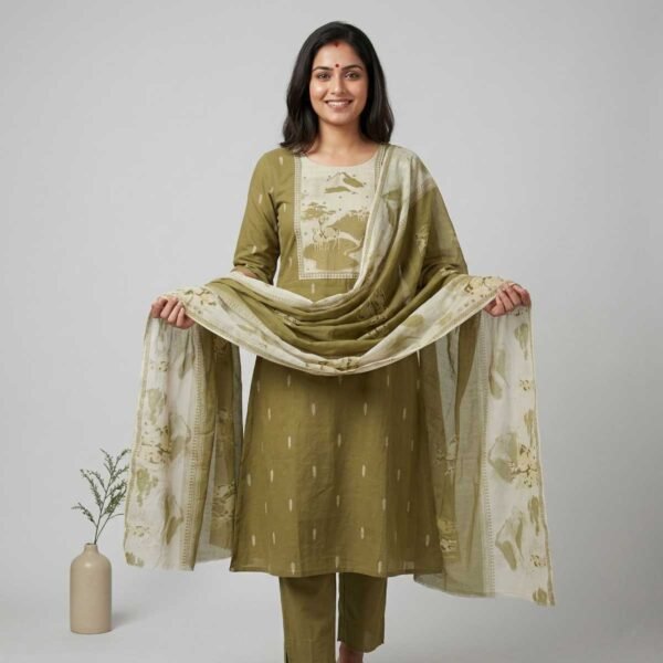 Olive Green Unstitched Suit