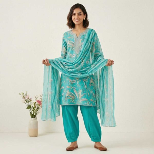 BS002414-1 Turquoise Unstitched Suit