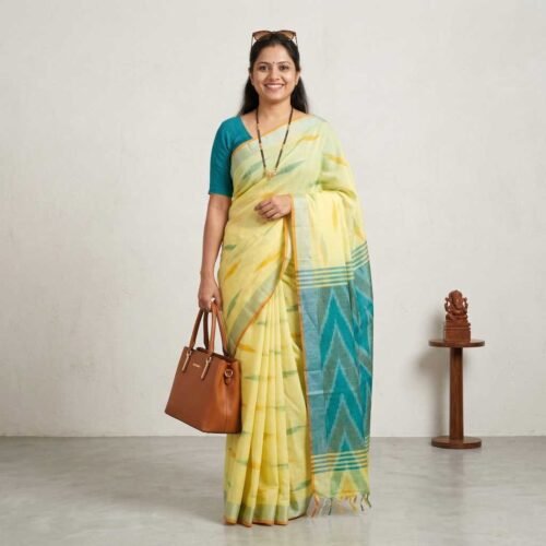 Lemon Yellow Pure Cotton Saree
