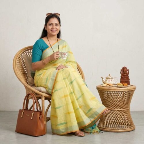 Lemon Yellow Pure Cotton Saree