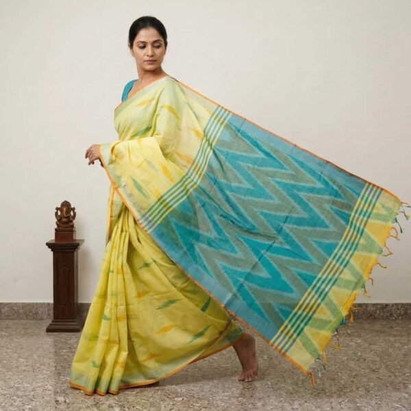 Lemon Yellow Pure Cotton Saree