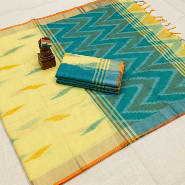 Lemon Yellow Pure Cotton Saree