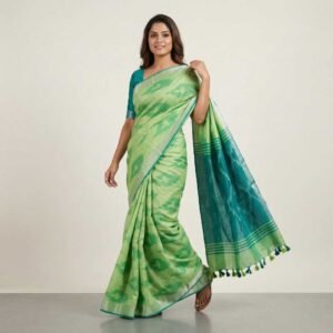 leaf green cotton saree