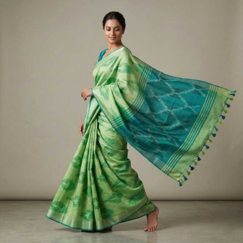 leaf green cotton saree