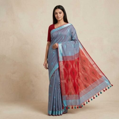 Grey pure cotton saree