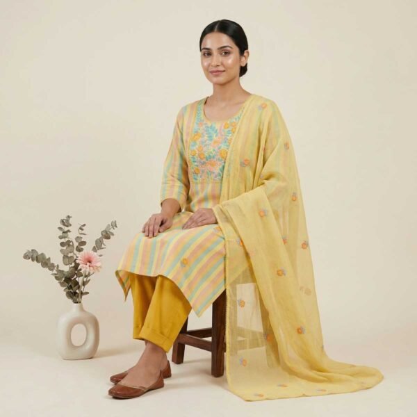 Yellow unstitched suit