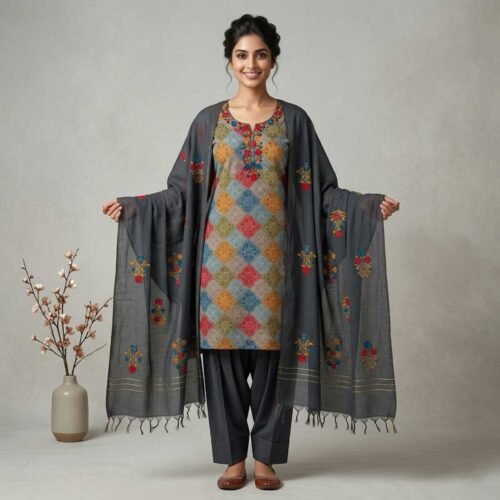 Multicolored unstitched suit