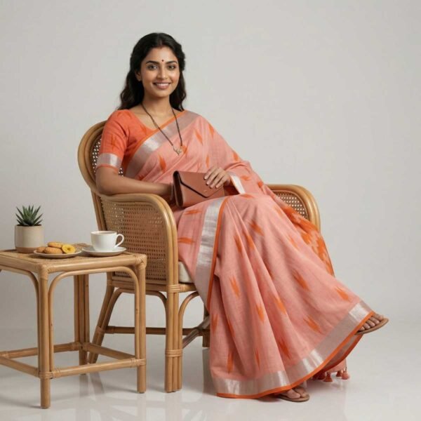 Peach Pure Cotton Saree